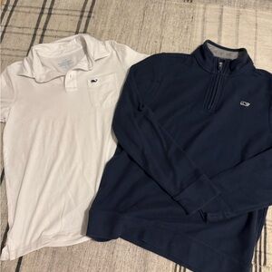 Vineyard Vines Set of 2 White Edgartown Polo & Blue Quarter Zip